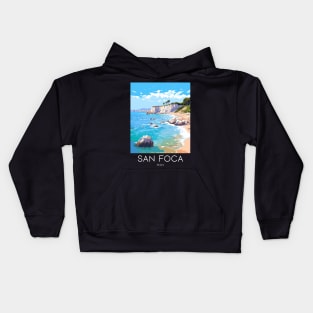 A Pop Art Travel Print of San Foca - Italy Kids Hoodie